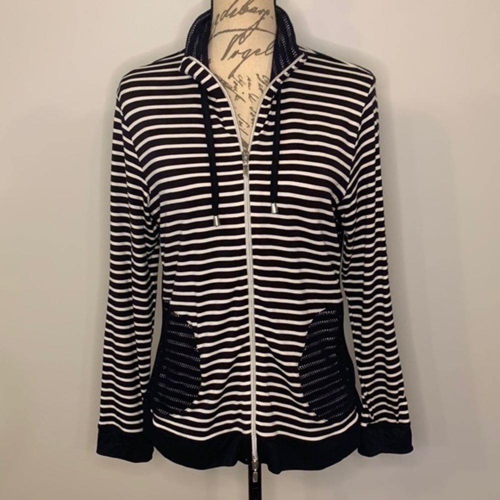 Gerry Weber Edition soft stretch knit striped jacket with mesh detail US 10
